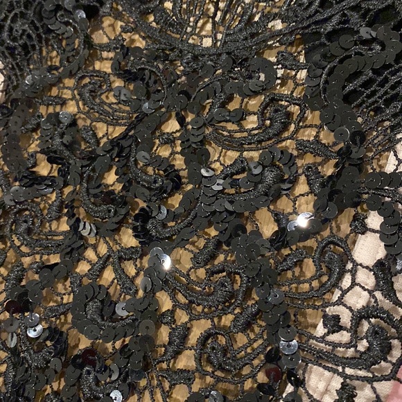 Black Lace/Sequin Top on Nude Dress - Picture 3 of 6